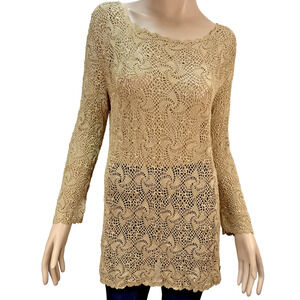 Together Vintage Gold Crochet Lace Tunic Top Size 2X Romantic Boho Mini Dress